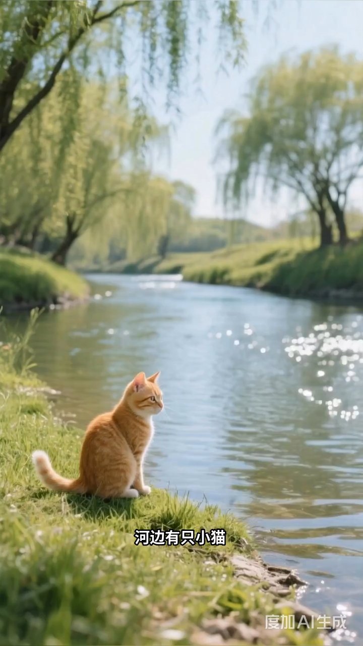 小猫河边学钓鱼,失败不放弃终有收获