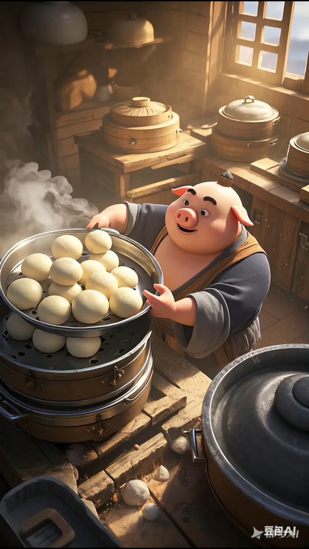 猪八戒蒸馒头喽