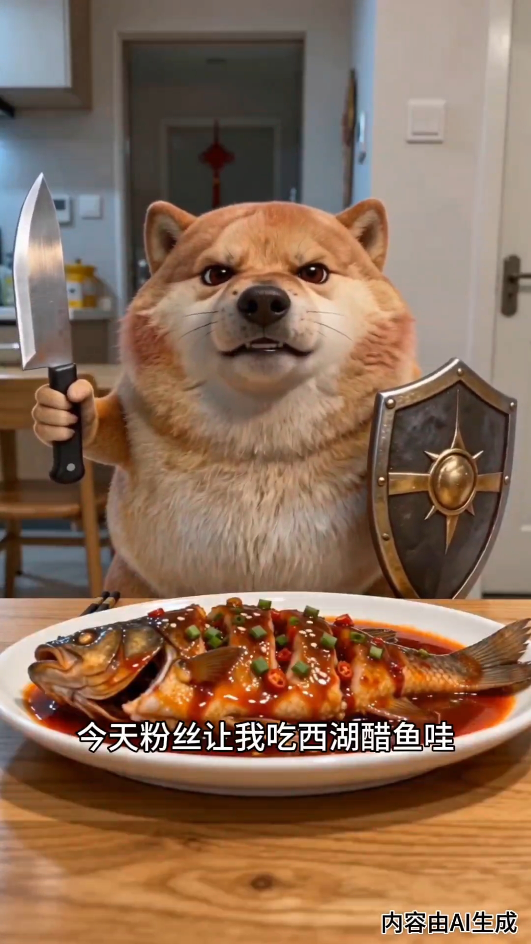 刀盾犬挑战汉堡薯条炸鸡和西湖醋鱼#AIGC看热点第二季#