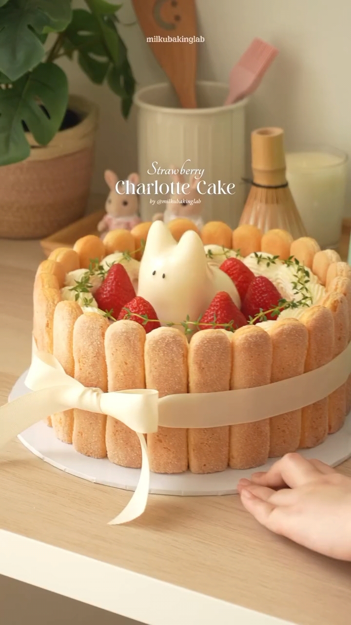 草莓夏洛特蛋糕,简易教程,全程无烤箱!