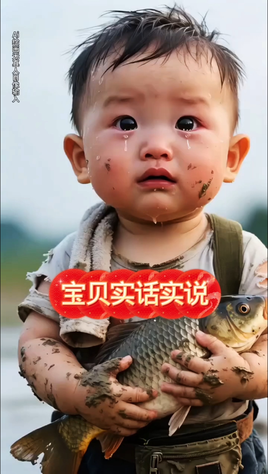 小孩满脸泥巴抱大鱼,委屈喊我又不偷不抢 #可爱小孩 #小孩子