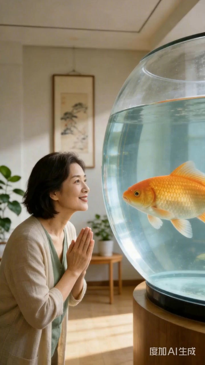 金鱼在水族箱里悠闲地游弋