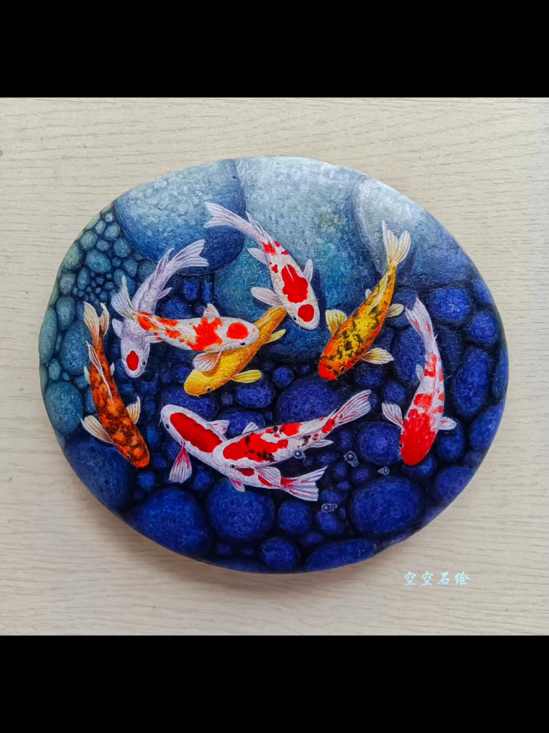 手绘石画九鱼图,画中瑰宝藏, 九鱼聚财图, 寓意美好长纯手绘