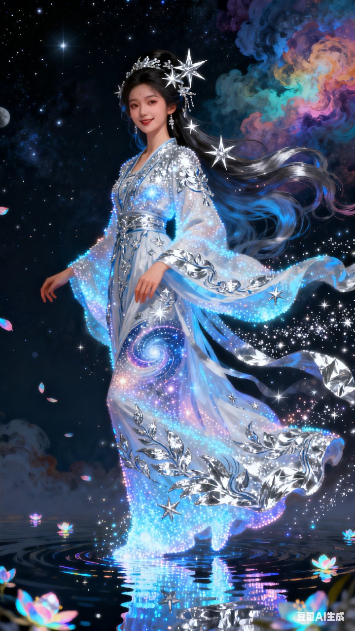 三维古风绘画风格由数百万颗发光粒子凝聚而成的东方古典美人。