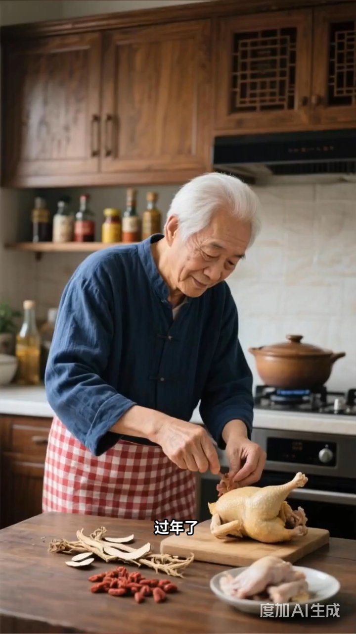银发老人手把手教炖当归鸡汤,暖身养生全家乐