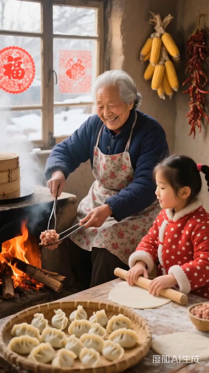 和奶奶一起包饺子,幸福满满