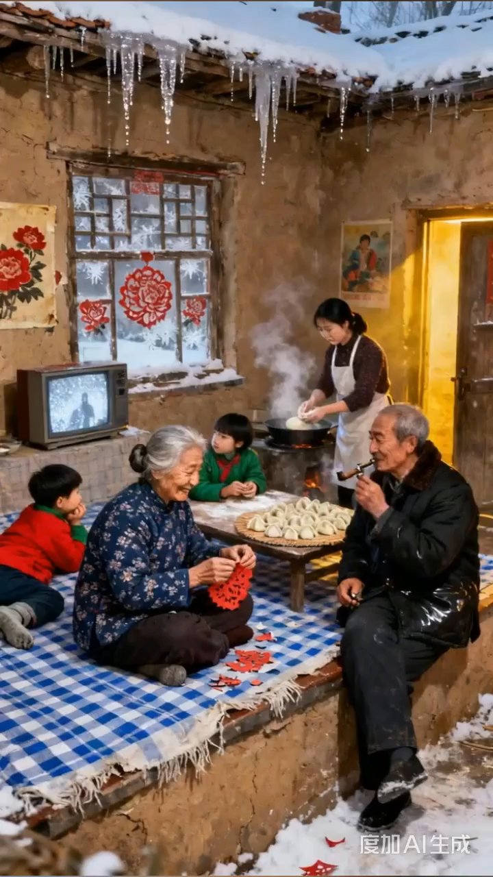 一家人其乐融融,过年包饺子