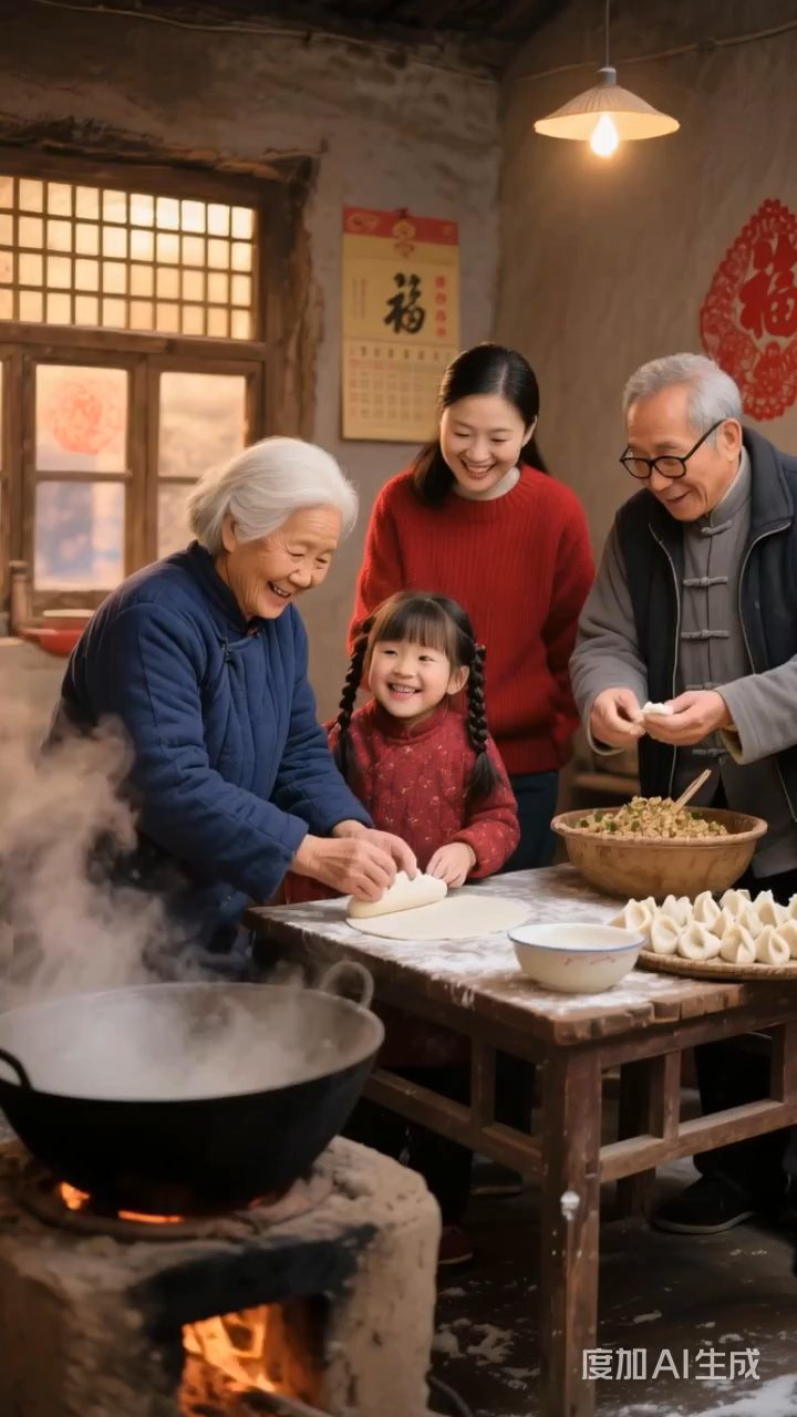冬至到了一家人包饺子