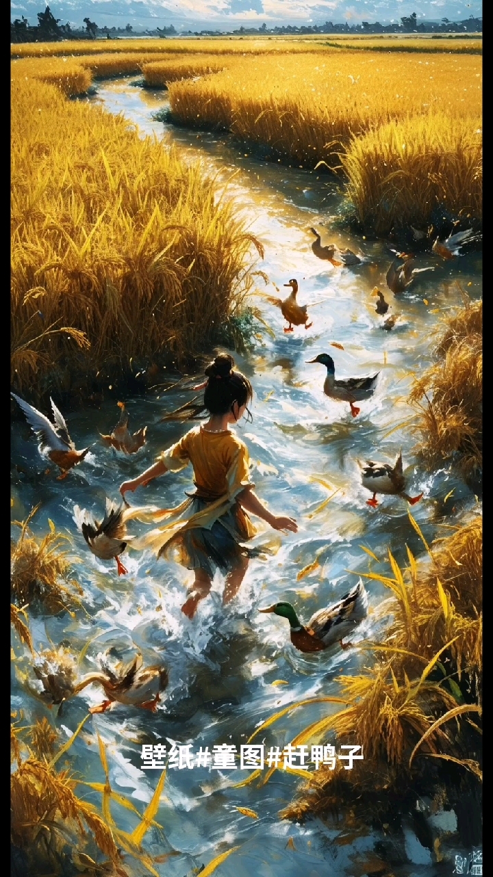 壁纸#童图#赶鸭子