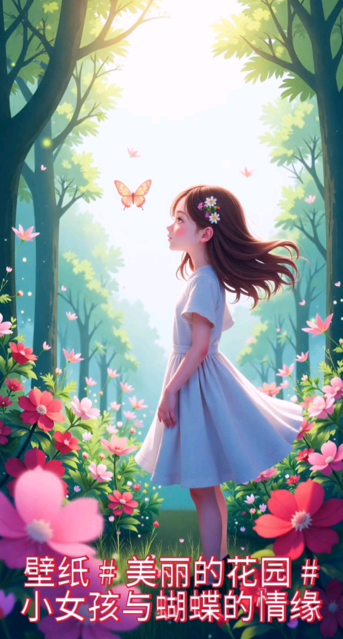 壁纸#小仙女在花海中与蝴蝶共舞,梦幻的童话世界!