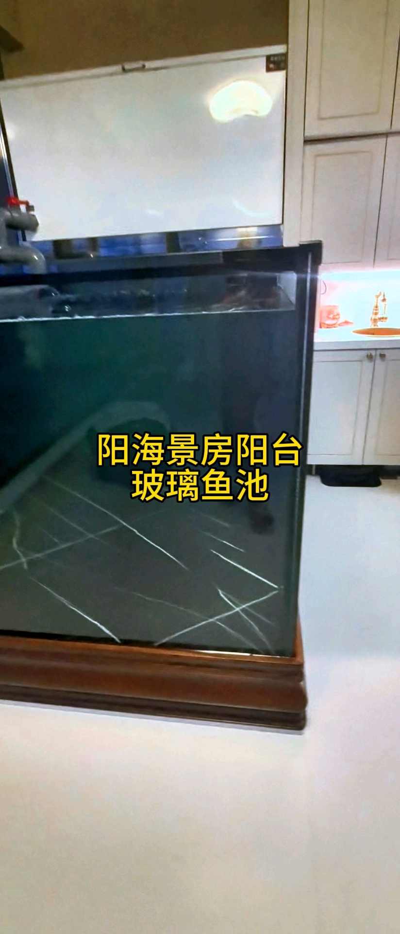 阳台的玻璃鱼池我们直接来看一下图纸,两个面的玻璃罐上面。这是