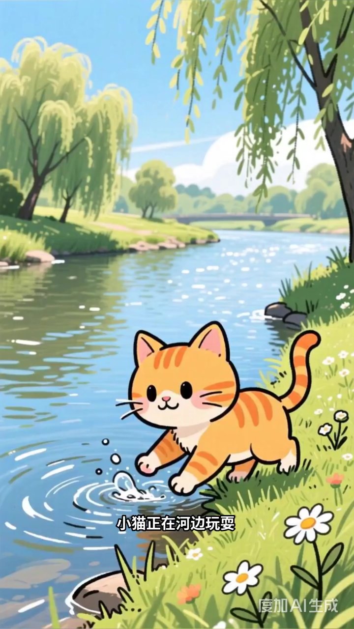 小猫勇救落水小鸭,谱写河边暖心友谊