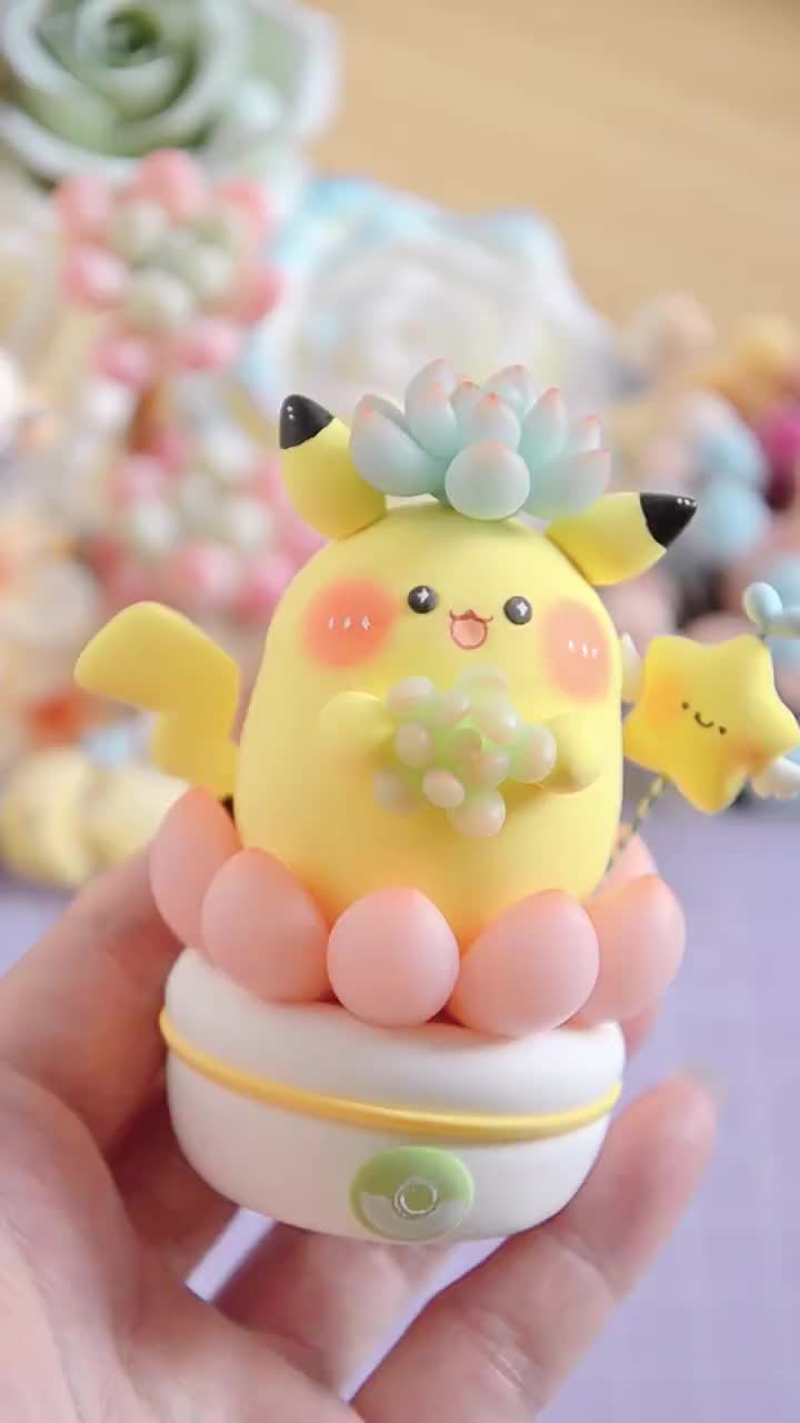 粘土教程|捏了一个皮卡丘多肉!太可爱了吧