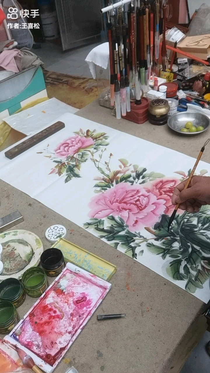 松哥直播写意画牡丹作品欣赏,富贵牡丹图
