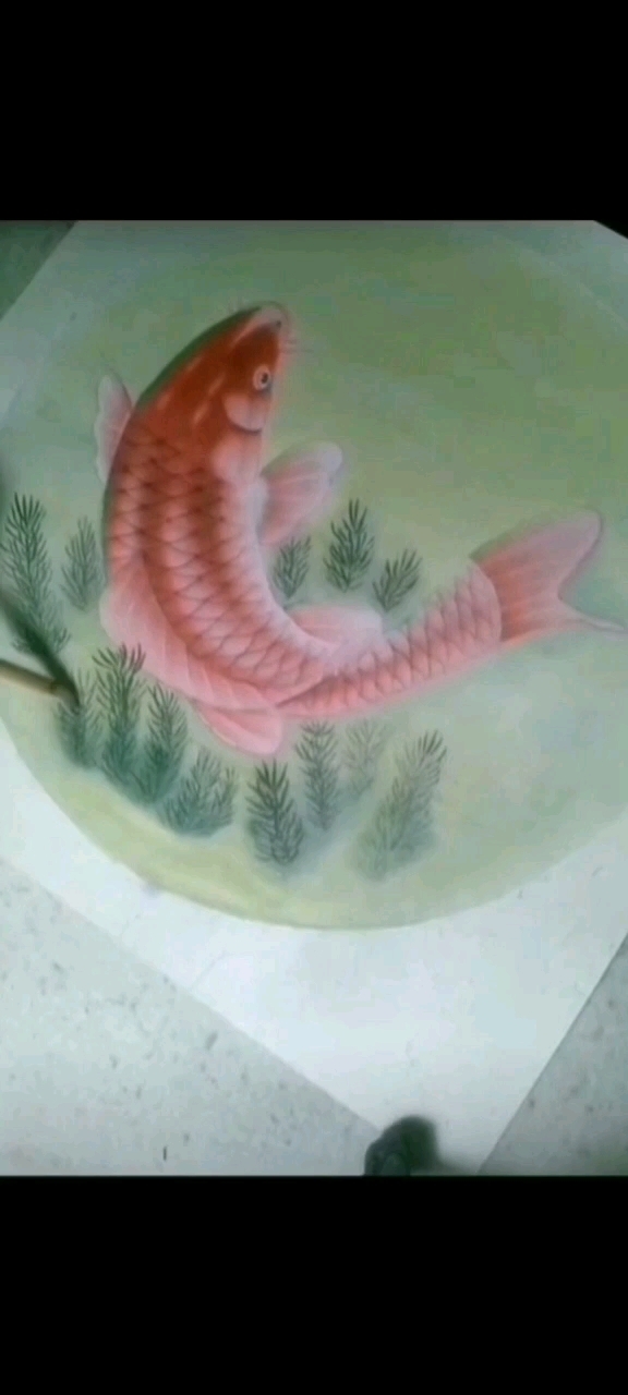 高舸 工笔红鲤鱼 圆形扇面 年年有余 收藏级精品