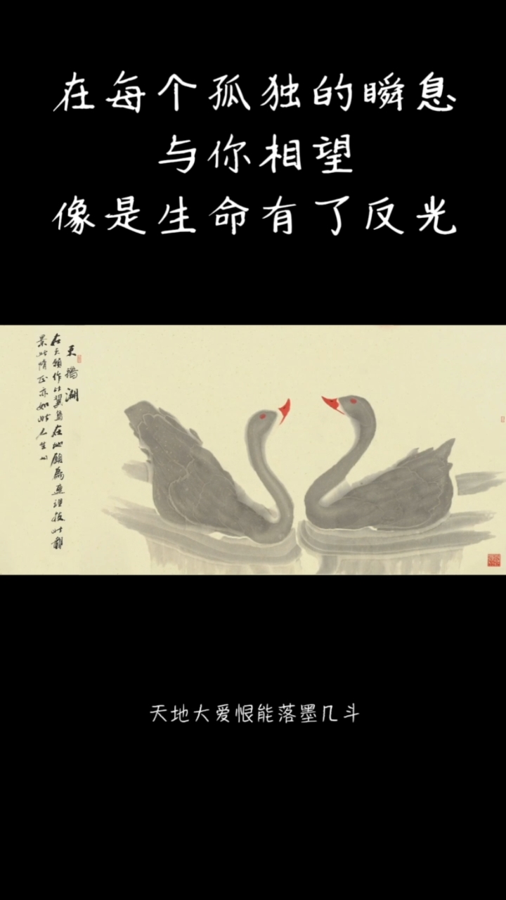 宋斌画天鹅浪漫情深相依相偎相知相守,古有羲之爱鹅,骆宾王咏鹅