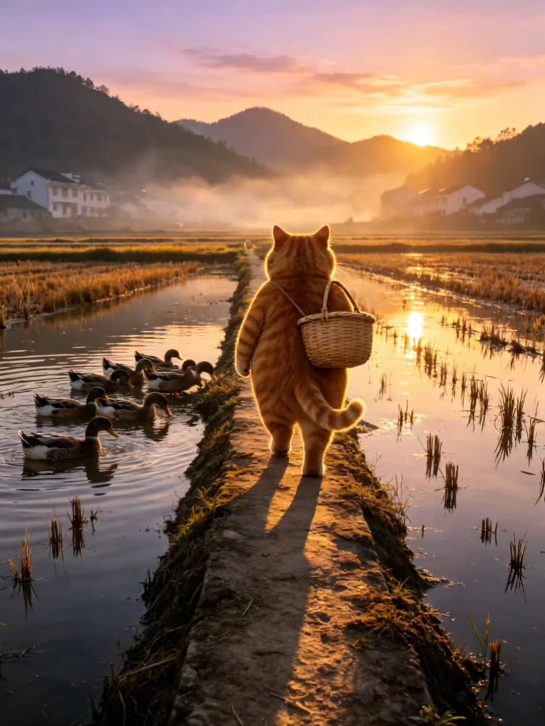 乡村猫咪的日常｜橘猫掌勺回锅肉，蓝猫闯祸被鸭追，结局治愈又好笑#AI视频# #橘猫# #乡