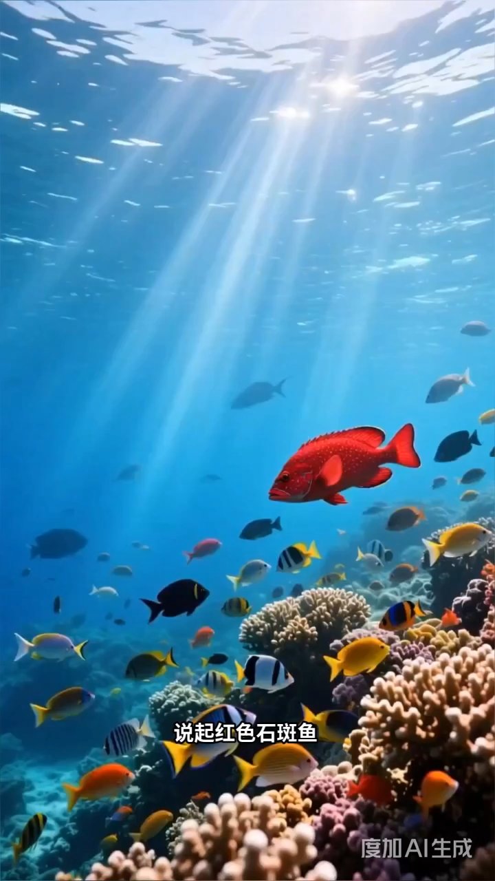 红色石斑鱼：珊瑚礁间的灵动舞者，夕阳般绚丽的海洋精灵