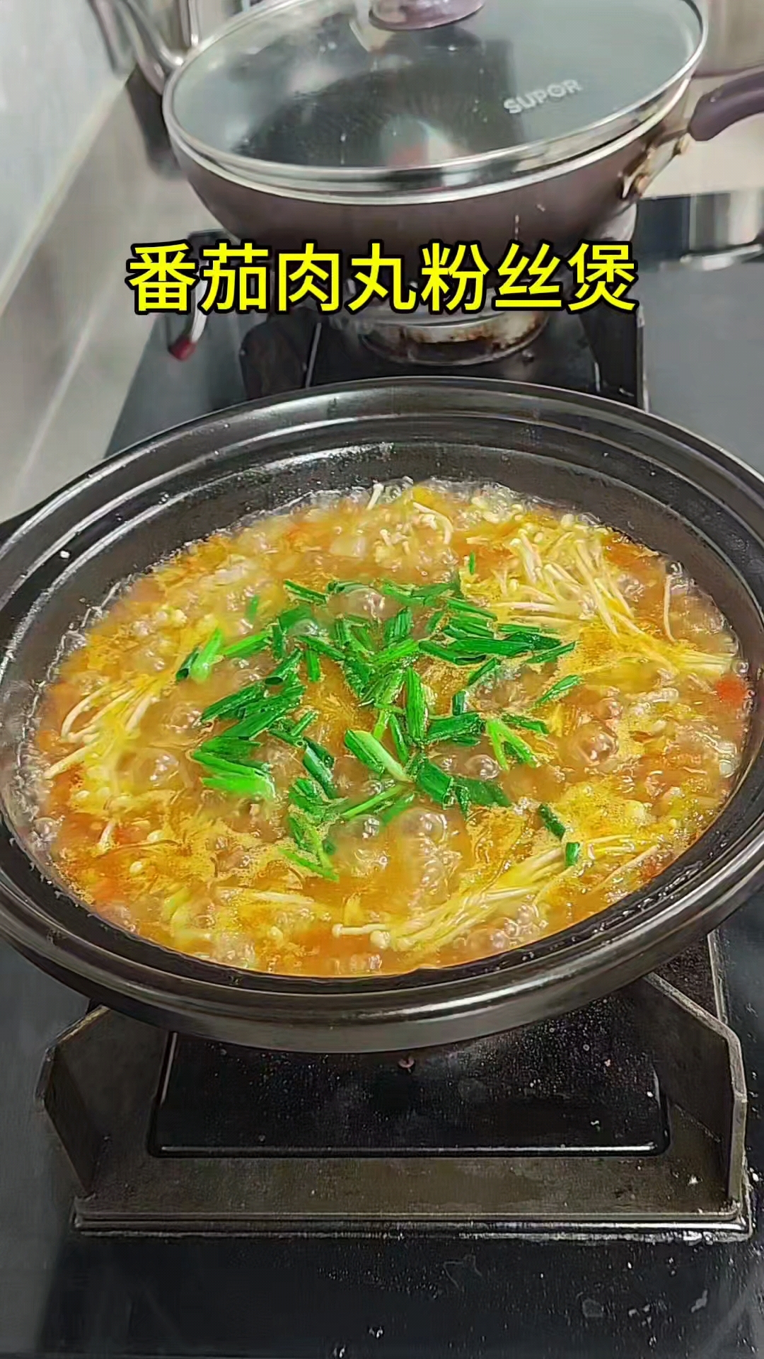 番茄肉丸粉丝煲,番茄的酸味,肉味的鲜味融合在一起。太好吃了