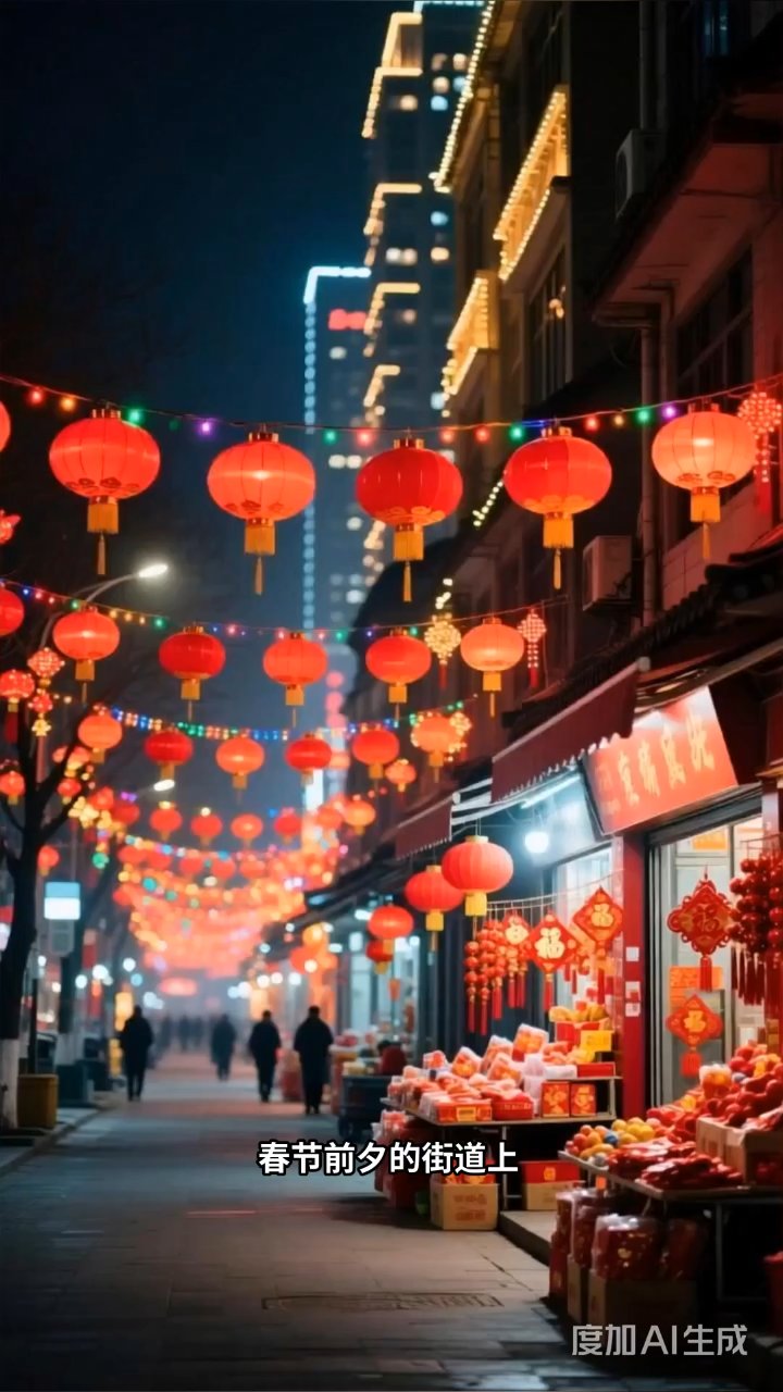 灯笼烟花映笑脸,春节街道年味浓