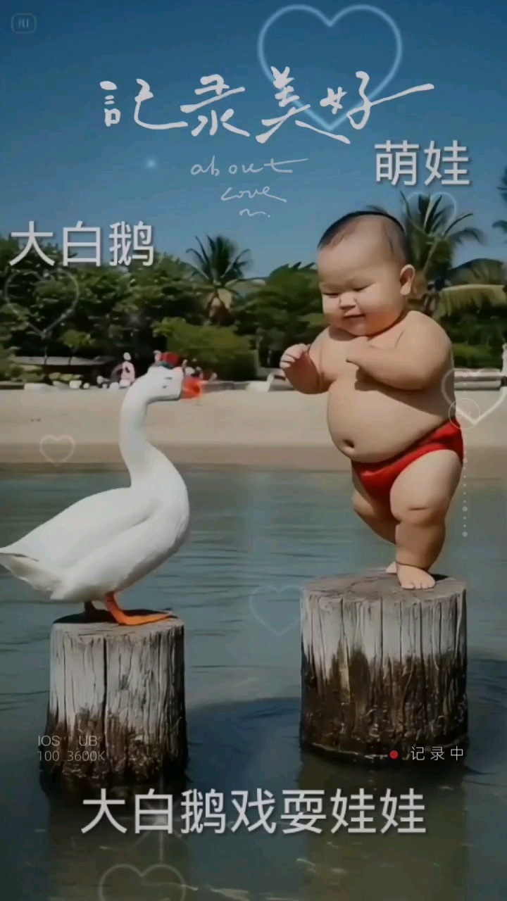 大白鹅与小可爱同框