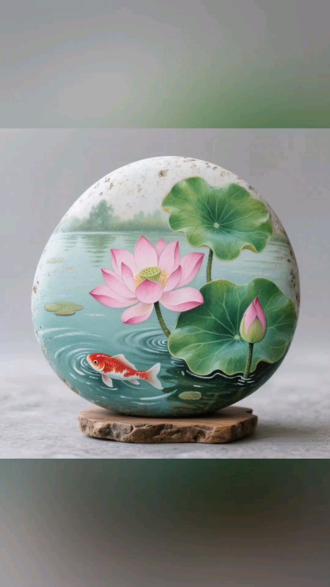 揭秘!绝美荷塘鱼趣石头画创作达人