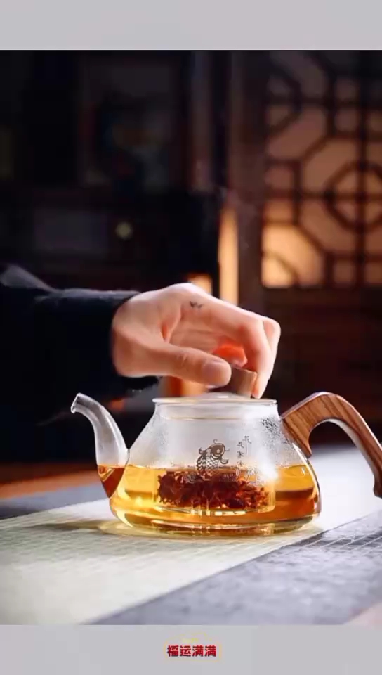 轻奢耐热加厚玻璃七把泡茶壶电陶炉茶炉煮茶器实木把手喝茶套装