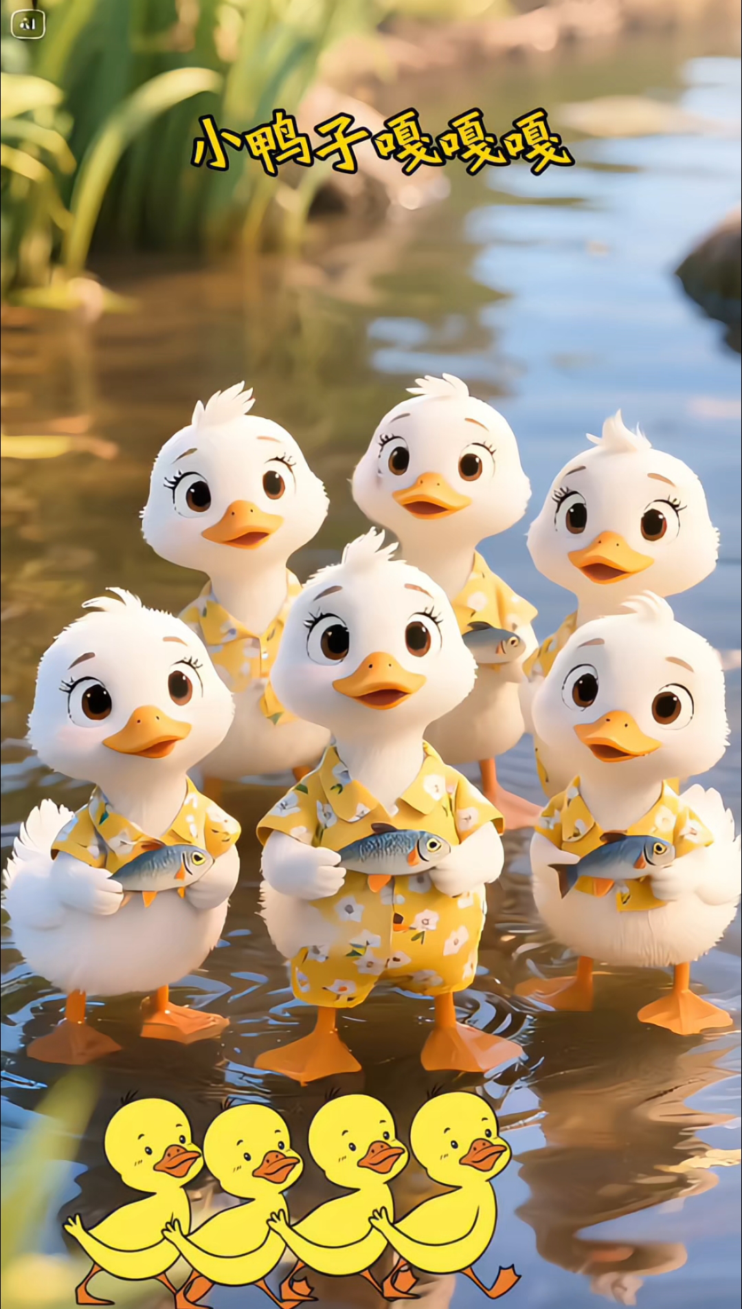 小鸭子嘎嘎嘎，爱吃那小鱼虾