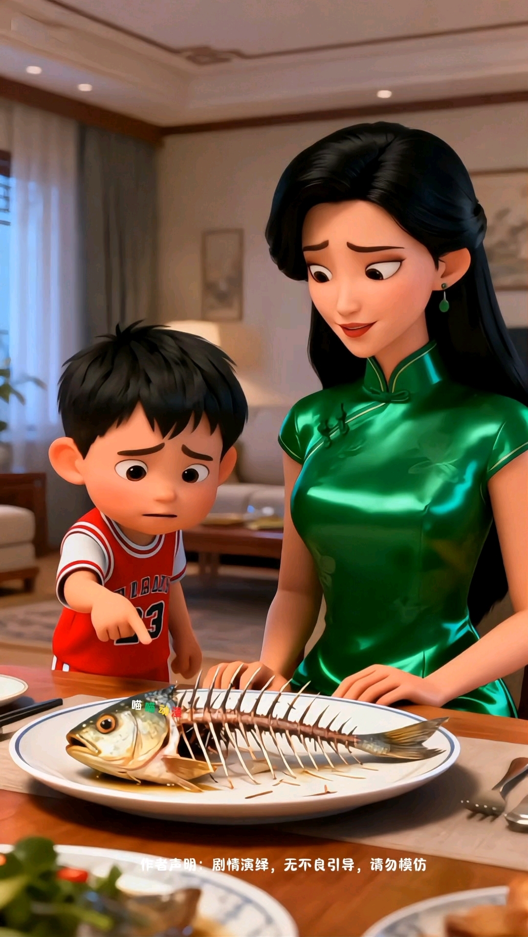 妈妈把鱼骨头炸熟了