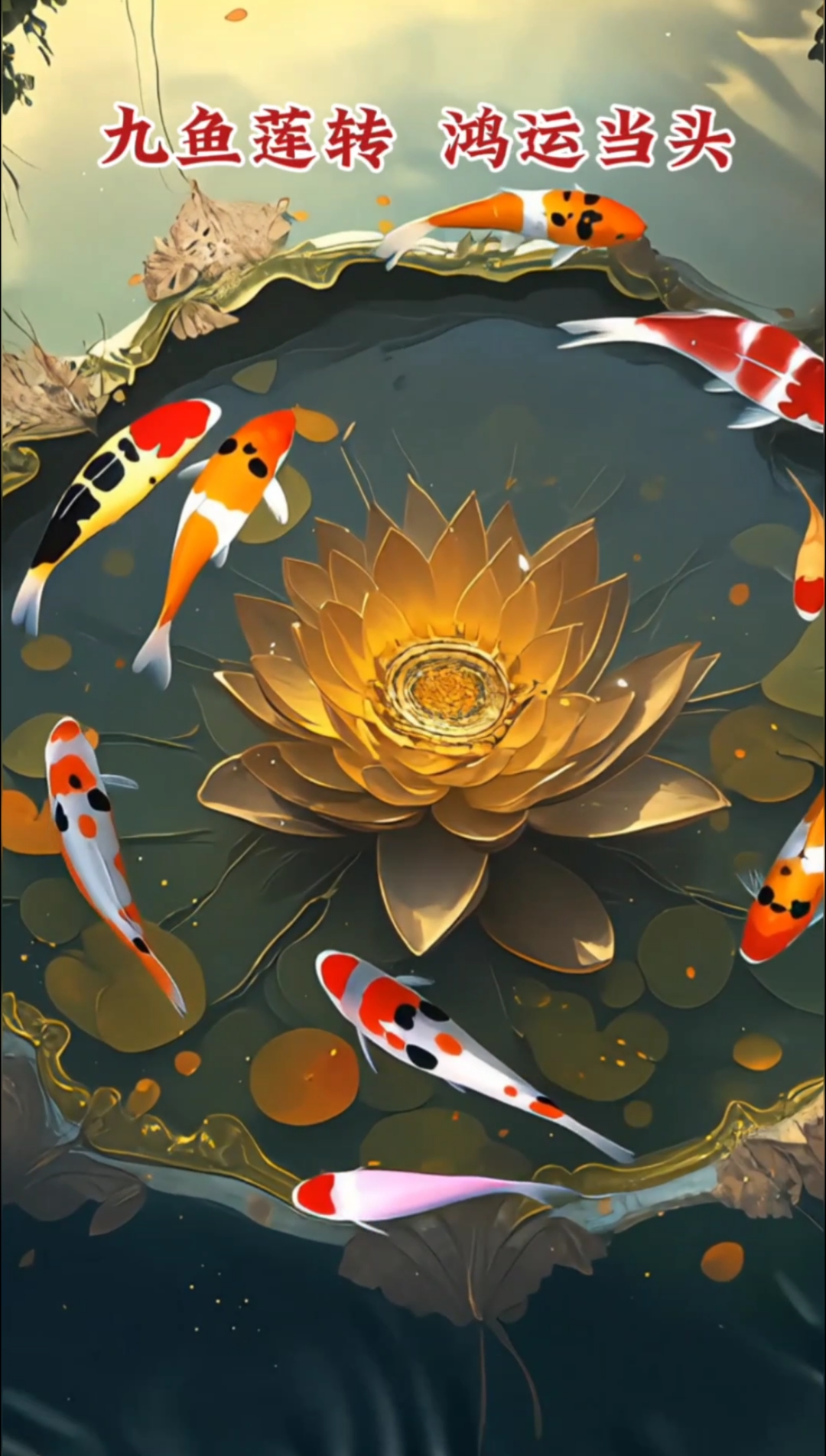 九鱼莲转,鸿运当头,水生鱼生财,财源滚滚进家来