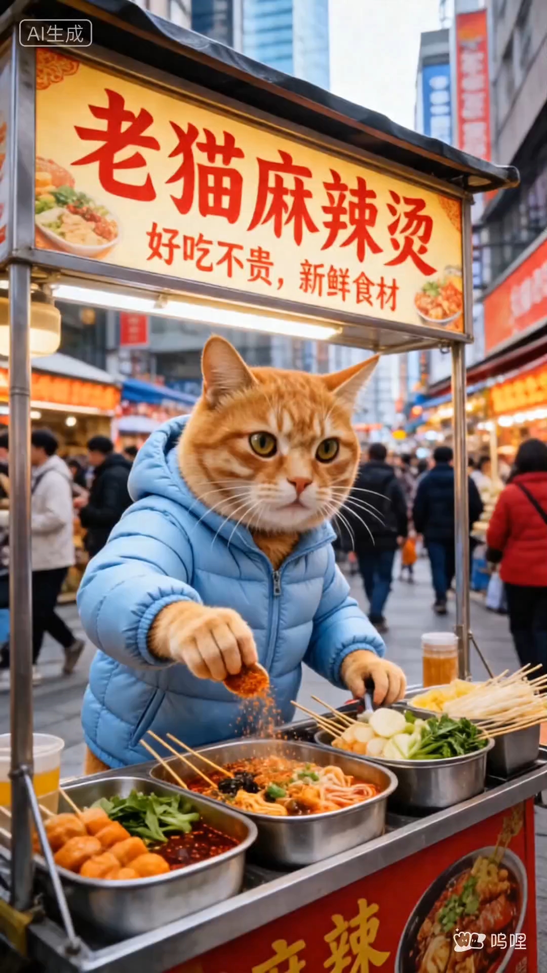 橘猫卖麻辣烫 搞笑卡通人物对话