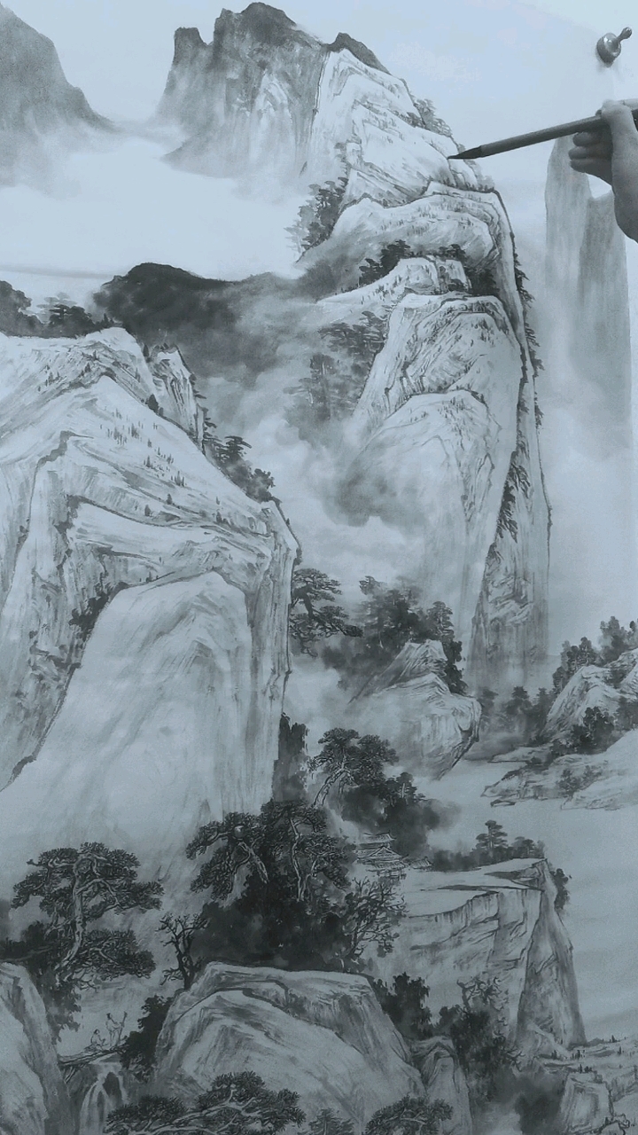 煮茶听雪落#国画教学 #山水画 #林文瑞作品 
