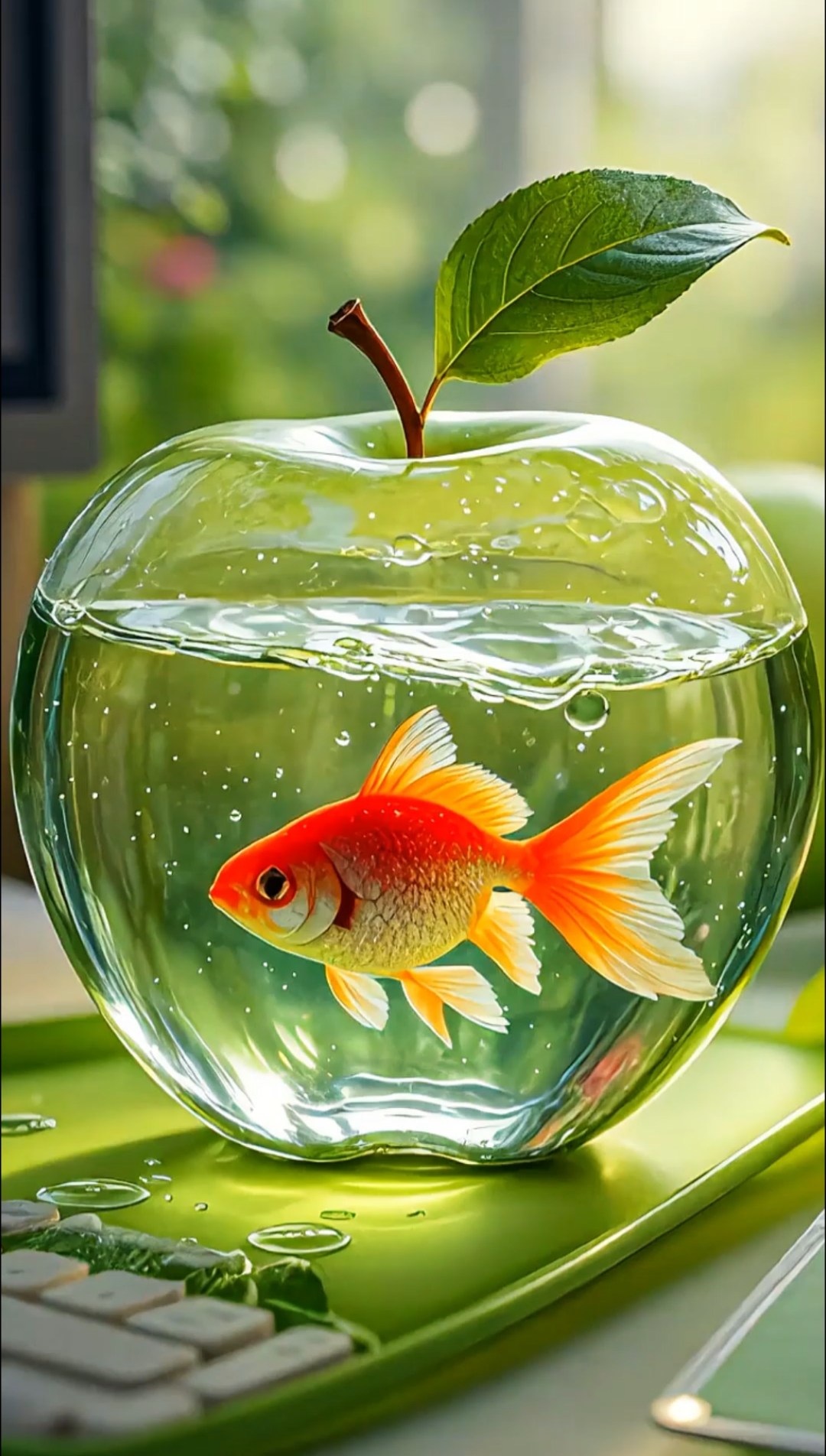 一条红金鱼和你不期而遇,灵动身姿划破水面平静,像是生活小确幸