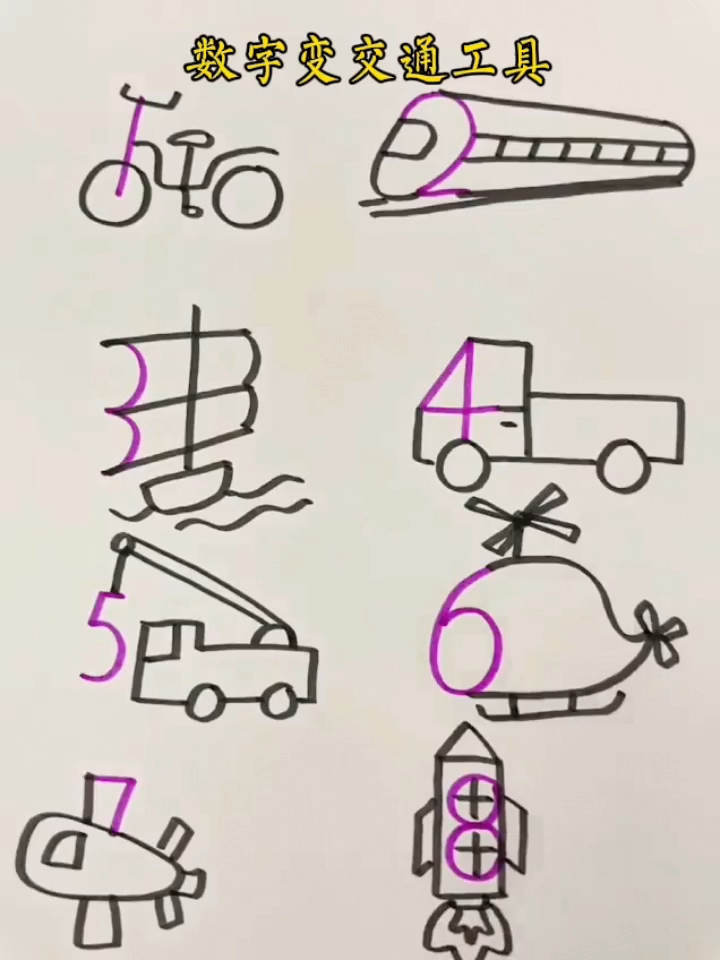 #简笔画 用数字1-8画好看的交通工具#儿童简笔画