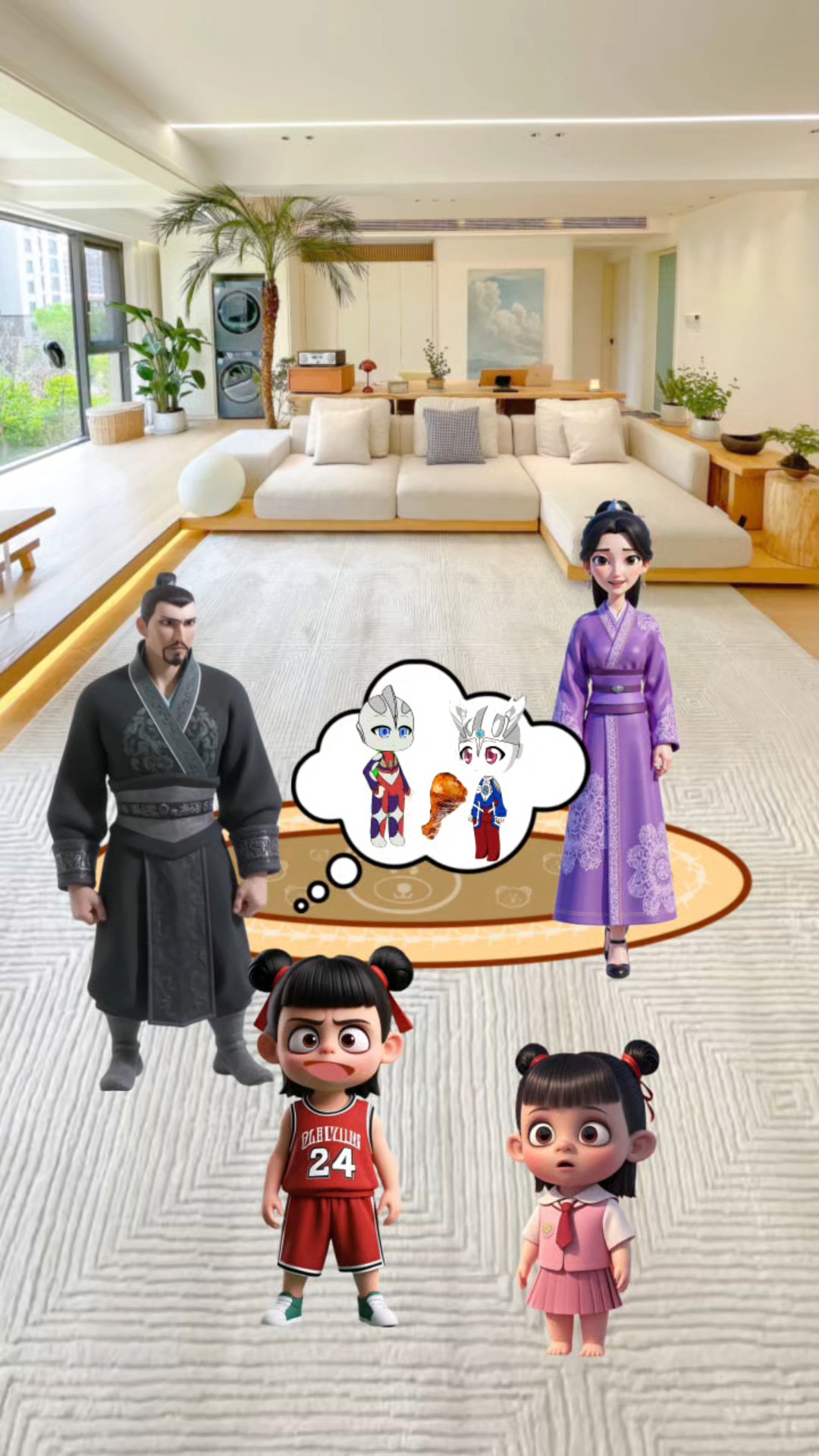 哪吒和妹妹也想吃鸡腿