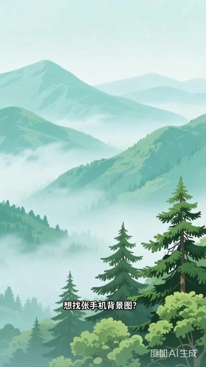 淡绿山水手机壁纸:薄雾青山配垂柳,溪流倒映烟火气