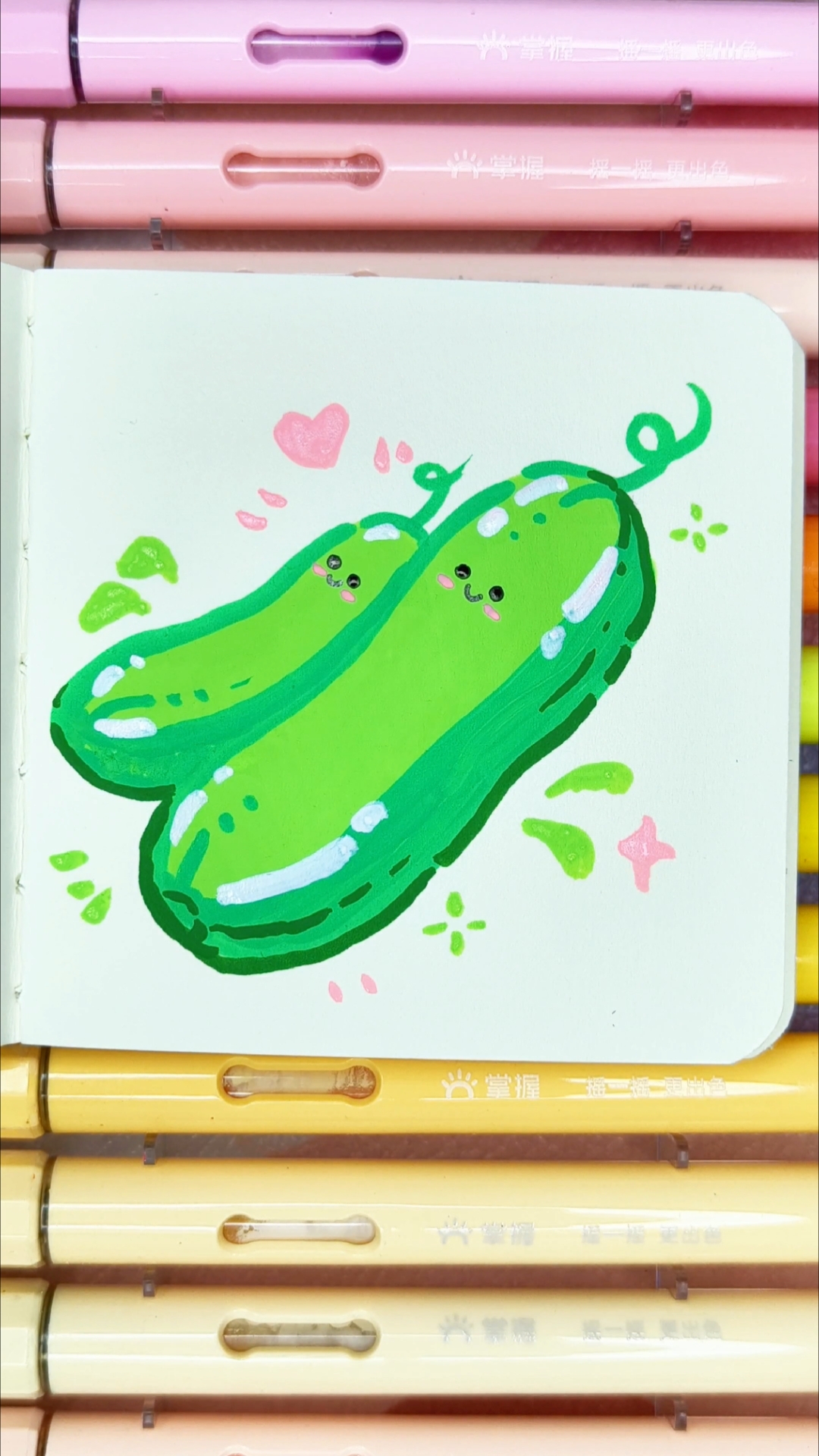 画一个黄瓜!学画简笔画!简笔画教程～挑战画100个可爱食物!