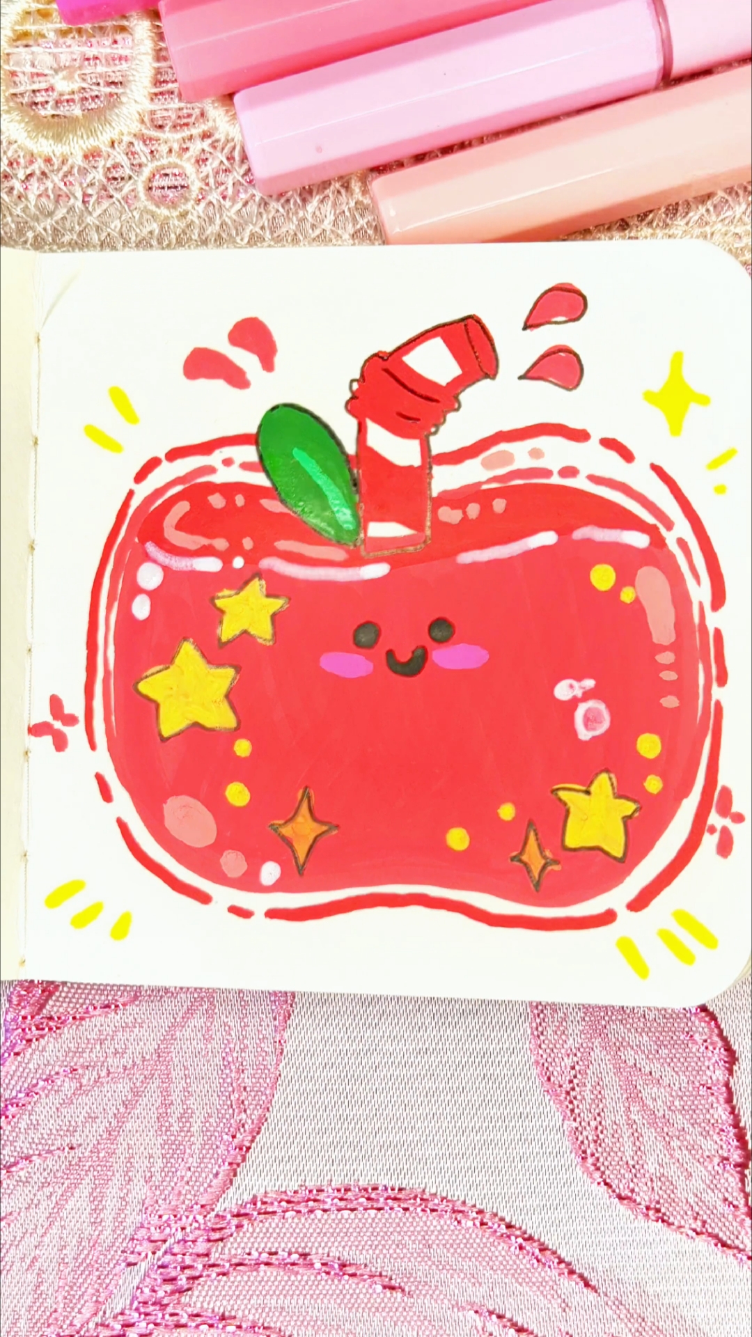 挑战画100个可爱食物简笔画,今天画苹果果汁～