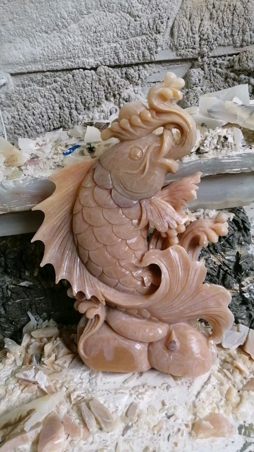 玉石文化艺术工艺品家居办公室摆件鲤鱼,如鱼得水