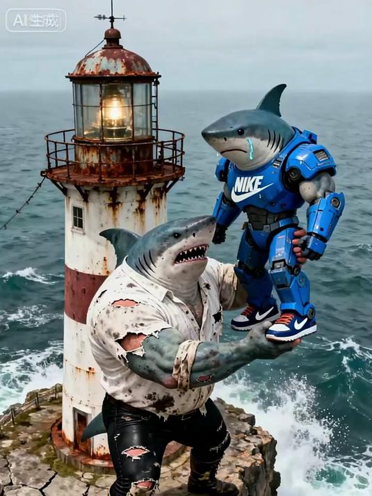 机甲耐克鲨鱼被丢进海里！