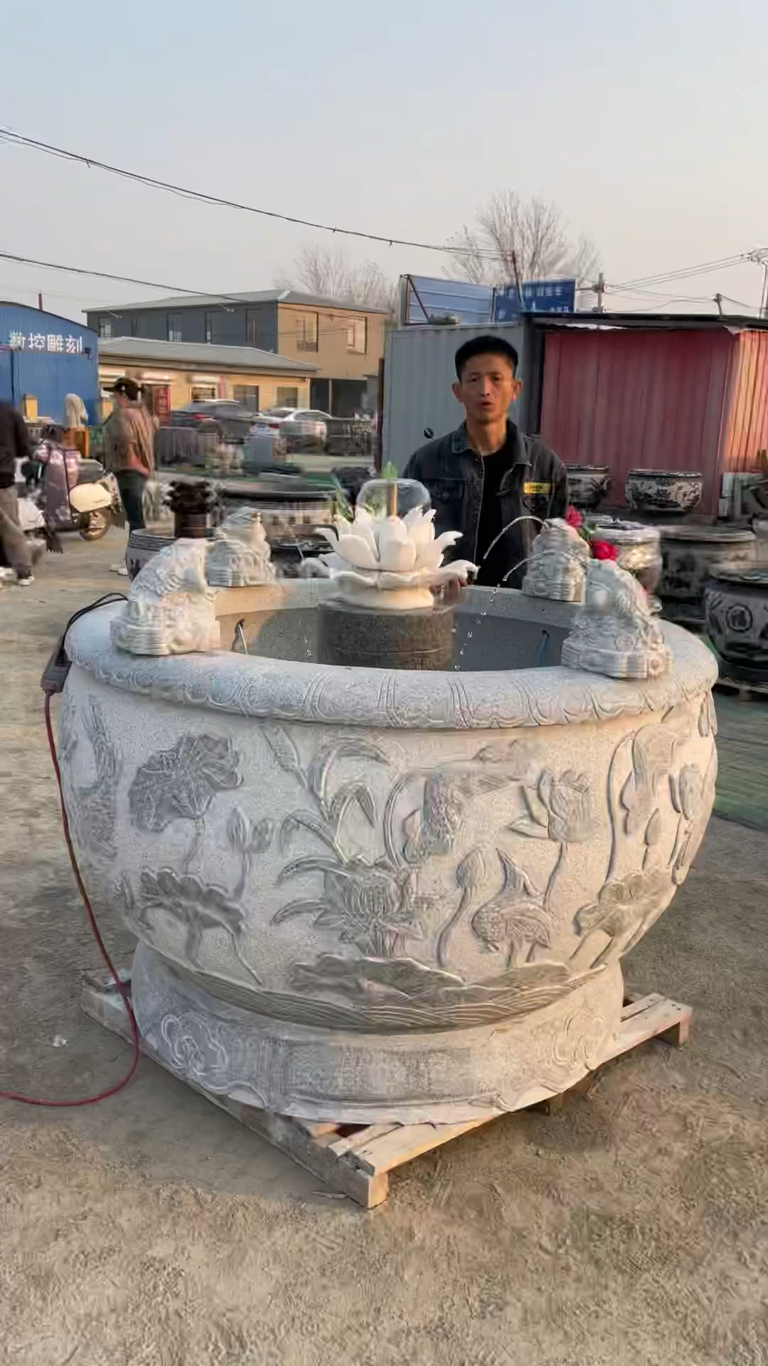 有水有鱼,财自来!石雕门海流水摆件