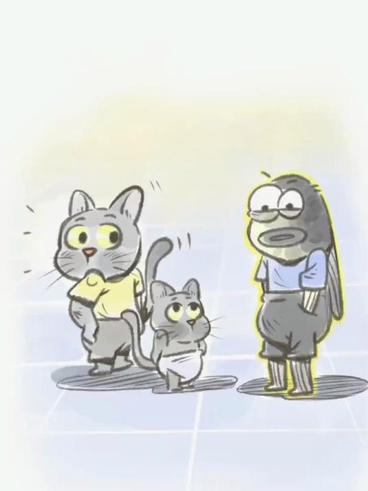 主人给小猫一条大鱼，小猫完全没有反应过来。小猫：吃不完，根本吃不完～