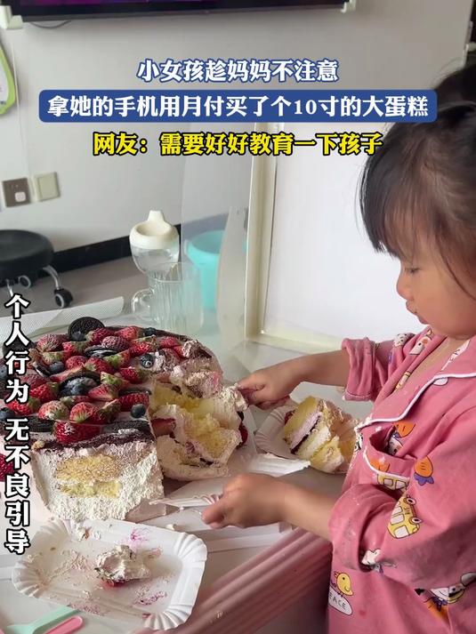 小女孩趁妈妈不注意,拿她的手机用月付买了个10寸的大蛋糕