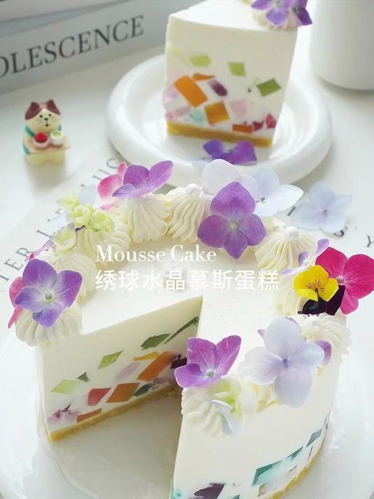 夏日甜品，绣球水晶慕斯蛋糕，细腻顺滑