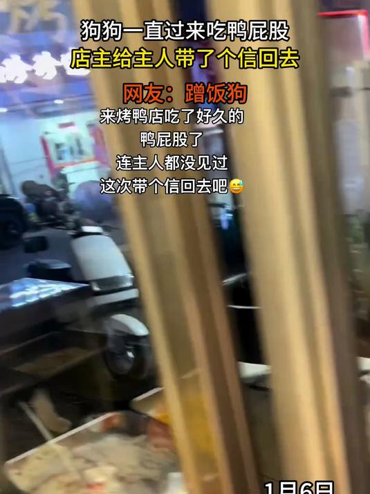 狗狗一直过来吃鸭屁股,店主给主人带了个信回去