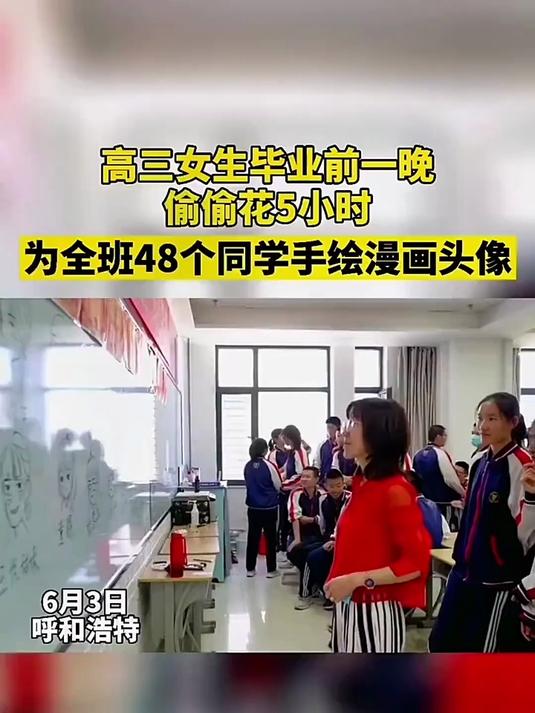 女生高三毕业前,手绘同学漫画头像