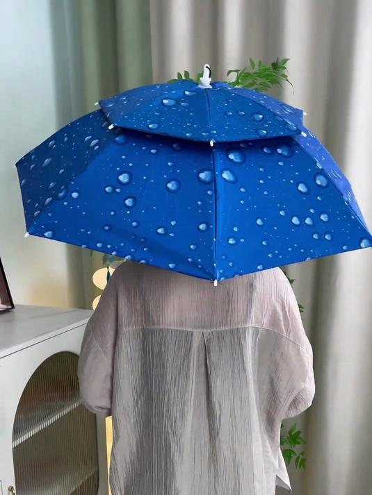 伞帽头戴雨伞帽子钓鱼头戴太阳伞户外采茶环卫防晒斗笠伞折叠大号
