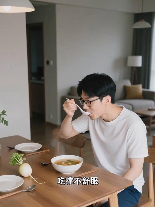 吃撑了不舒服，喝杯萝卜汤，消食解腻