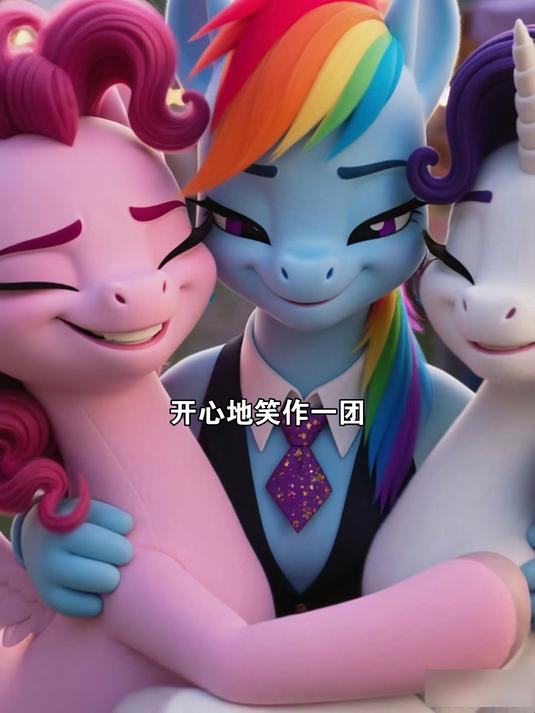 动漫小马宝莉:萍琪派吹气球,装点彩虹瀑布旁