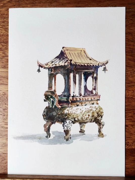 一起来画个水彩速写大香炉吧～